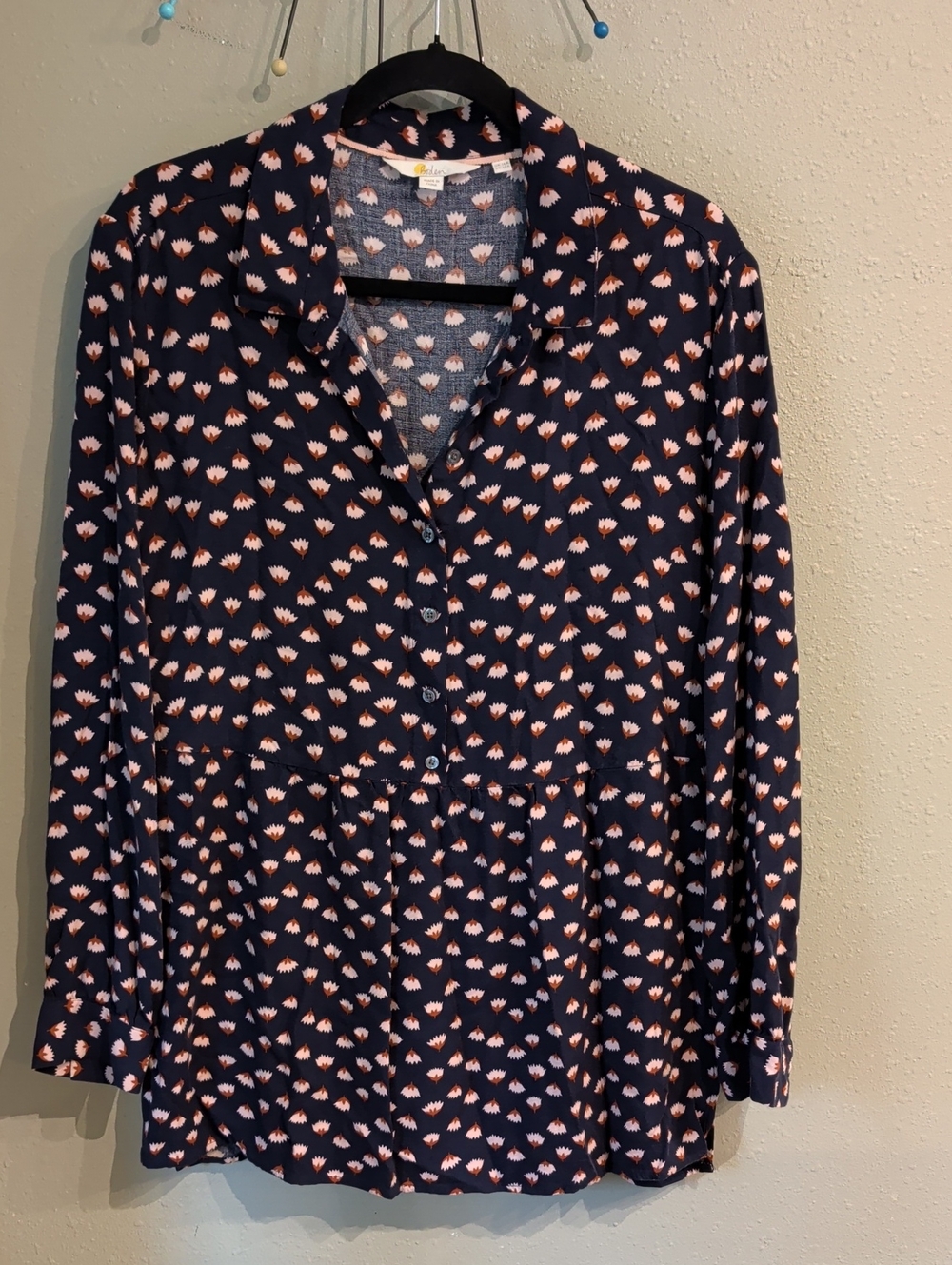 Boden Floral Printed Top Blouse Tunic Mini Dress US 12R Viscose Babydoll
